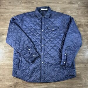 Criquet Jacket Shacket Navy Mens Pearl Snap Quilted Micro Puffer Nylon 2XL XXL